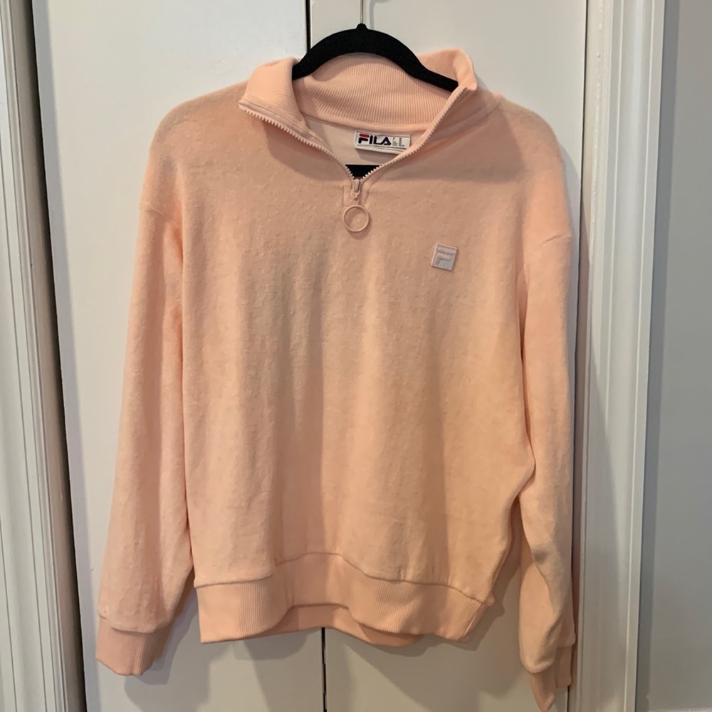 Fila Terry Cloth Half Zip Pink Embroidered XS